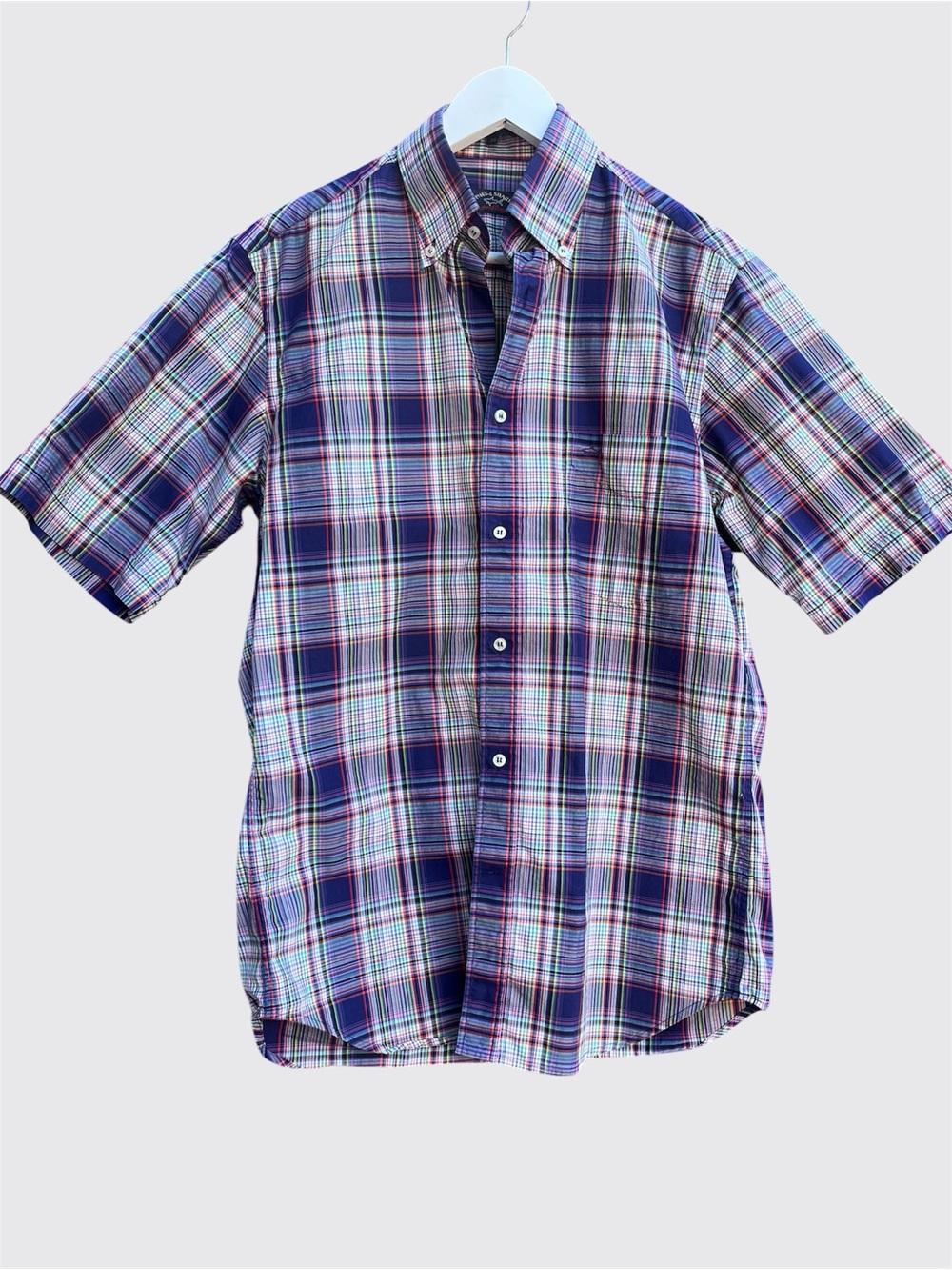 Vintage Paul & Shark Yachting Plaid Shirt Short Sleeve 15.5 neck cotton Italy
